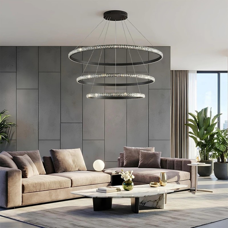 kelvo® DIAMOND KLV-101-0239 Κρεμαστό Φωτιστικό Οροφής LED 120W 12000lm 180° AC 220-240V IP20 Ρυθμιζόμενο Λευκό CCT με Χειριστήριο από 2700K έως 6000K Dimmable - Lumileds SMD Chip - Μαύρο Ματ - Μ80 x Π80 x Υ80cm - 3 Χρόνια Εγγύηση