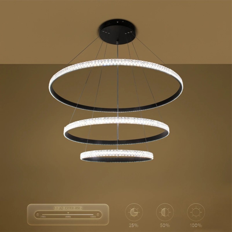 kelvo® DIAMOND KLV-101-0239 Κρεμαστό Φωτιστικό Οροφής LED 120W 12000lm 180° AC 220-240V IP20 Ρυθμιζόμενο Λευκό CCT με Χειριστήριο από 2700K έως 6000K Dimmable - Lumileds SMD Chip - Μαύρο Ματ - Μ80 x Π80 x Υ80cm - 3 Χρόνια Εγγύηση