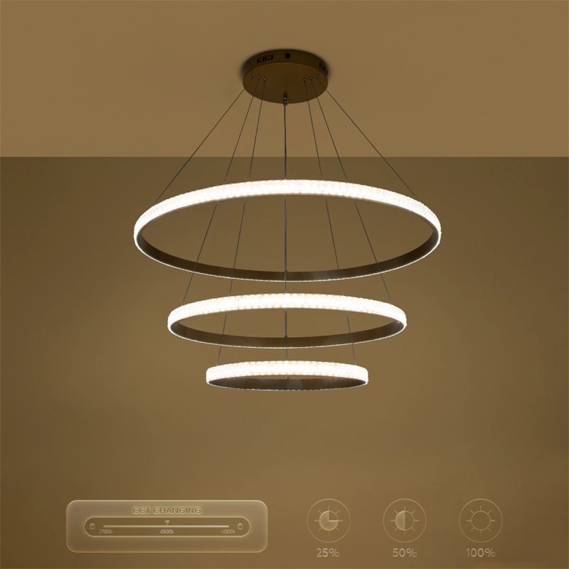 kelvo® DIAMOND KLV-101-0240 Κρεμαστό Φωτιστικό Οροφής LED 120W 12000lm 180° AC 220-240V IP20 Ρυθμιζόμενο Λευκό CCT με Χειριστήριο από 2700K έως 6000K Dimmable - Lumileds SMD Chip - Χρυσό Πλατίνα - Μ80 x Π80 x Υ80cm - 3 Χρόνια Εγγύηση