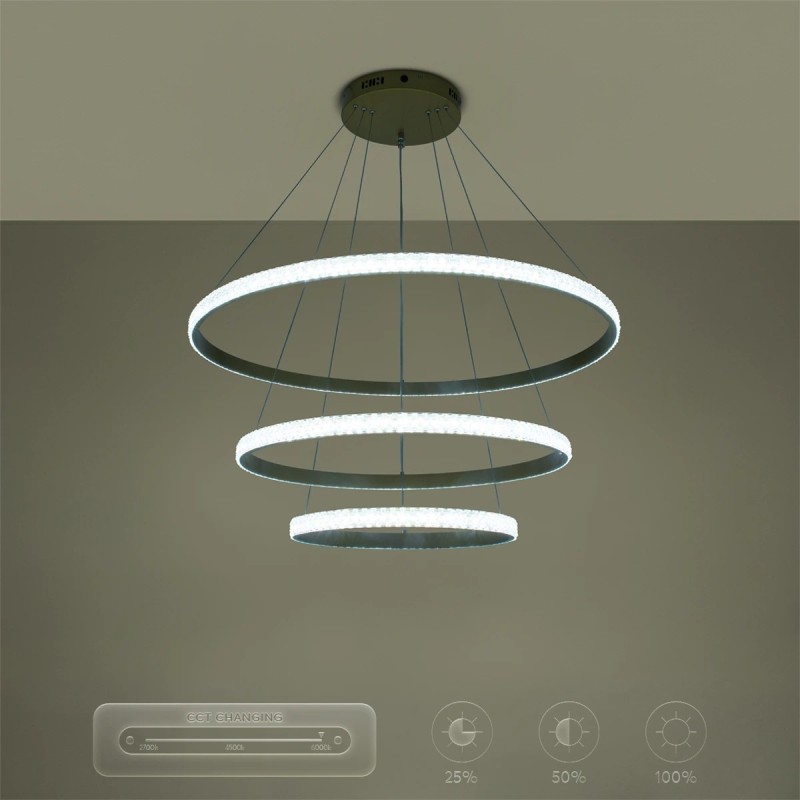 kelvo® DIAMOND KLV-101-0240 Κρεμαστό Φωτιστικό Οροφής LED 120W 12000lm 180° AC 220-240V IP20 Ρυθμιζόμενο Λευκό CCT με Χειριστήριο από 2700K έως 6000K Dimmable - Lumileds SMD Chip - Χρυσό Πλατίνα - Μ80 x Π80 x Υ80cm - 3 Χρόνια Εγγύηση