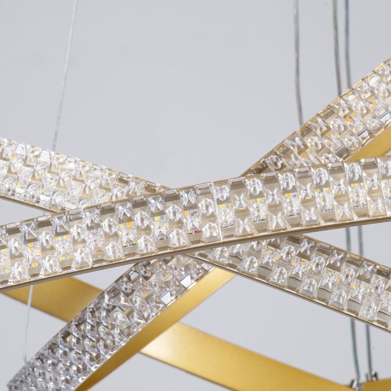 kelvo® DIAMOND KLV-101-0240 Κρεμαστό Φωτιστικό Οροφής LED 120W 12000lm 180° AC 220-240V IP20 Ρυθμιζόμενο Λευκό CCT με Χειριστήριο από 2700K έως 6000K Dimmable - Lumileds SMD Chip - Χρυσό Πλατίνα - Μ80 x Π80 x Υ80cm - 3 Χρόνια Εγγύηση