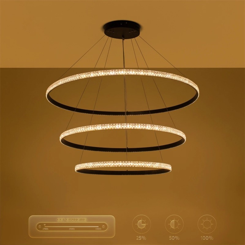 kelvo® DIAMOND KLV-101-0241 Κρεμαστό Φωτιστικό Οροφής LED 150W 15000lm 180° AC 220-240V IP20 Ρυθμιζόμενο Λευκό CCT με Χειριστήριο από 2700K έως 6000K Dimmable - Lumileds SMD Chip - Μαύρο Ματ - Μ100 x Π100 x Υ100cm - 3 Χρόνια Εγγύηση