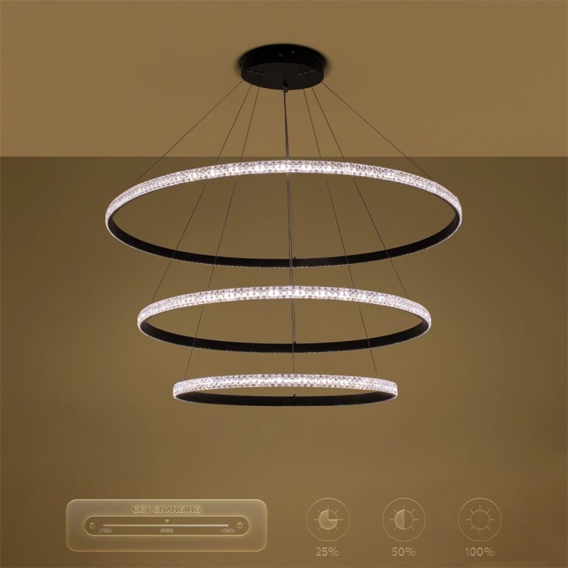 kelvo® DIAMOND KLV-101-0241 Κρεμαστό Φωτιστικό Οροφής LED 150W 15000lm 180° AC 220-240V IP20 Ρυθμιζόμενο Λευκό CCT με Χειριστήριο από 2700K έως 6000K Dimmable - Lumileds SMD Chip - Μαύρο Ματ - Μ100 x Π100 x Υ100cm - 3 Χρόνια Εγγύηση