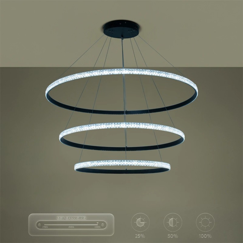 kelvo® DIAMOND KLV-101-0241 Κρεμαστό Φωτιστικό Οροφής LED 150W 15000lm 180° AC 220-240V IP20 Ρυθμιζόμενο Λευκό CCT με Χειριστήριο από 2700K έως 6000K Dimmable - Lumileds SMD Chip - Μαύρο Ματ - Μ100 x Π100 x Υ100cm - 3 Χρόνια Εγγύηση