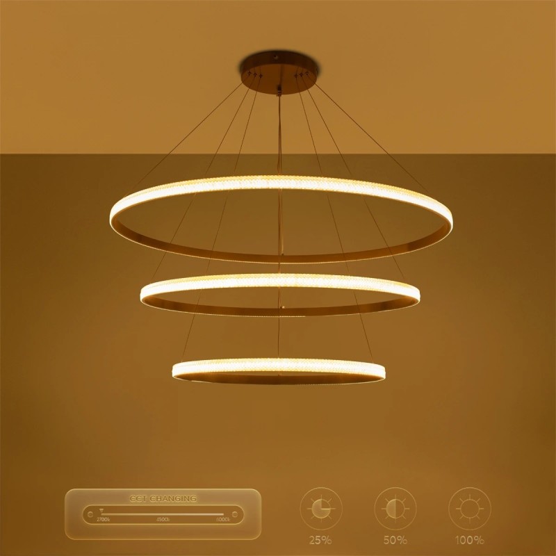 kelvo® DIAMOND KLV-101-0242 Κρεμαστό Φωτιστικό Οροφής LED 150W 15000lm 180° AC 220-240V IP20 Ρυθμιζόμενο Λευκό CCT με Χειριστήριο από 2700K έως 6000K Dimmable - Lumileds SMD Chip - Χρυσό Πλατίνα - Μ100 x Π100 x Υ100cm - 3 Χρόνια Εγγύηση