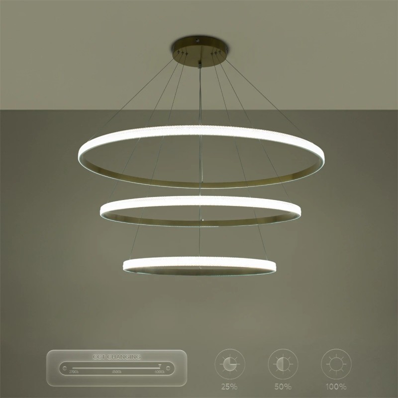 kelvo® DIAMOND KLV-101-0242 Κρεμαστό Φωτιστικό Οροφής LED 150W 15000lm 180° AC 220-240V IP20 Ρυθμιζόμενο Λευκό CCT με Χειριστήριο από 2700K έως 6000K Dimmable - Lumileds SMD Chip - Χρυσό Πλατίνα - Μ100 x Π100 x Υ100cm - 3 Χρόνια Εγγύηση