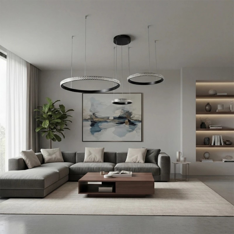 kelvo® DIAMOND KLV-101-0243 Κρεμαστό Φωτιστικό Οροφής LED 100W 10000lm 180° AC 220-240V IP20 Ρυθμιζόμενο Λευκό CCT με Χειριστήριο από 2700K έως 6000K Dimmable - Lumileds SMD Chip - Μαύρο Ματ - Μ110 x Π110 x Υ60cm - 3 Χρόνια Εγγύηση