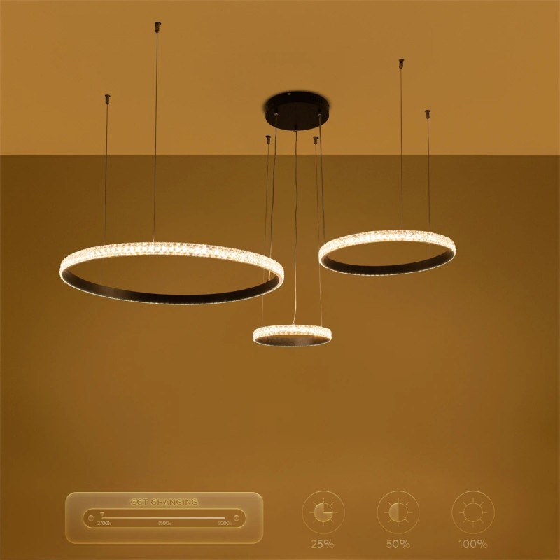 kelvo® DIAMOND KLV-101-0243 Κρεμαστό Φωτιστικό Οροφής LED 100W 10000lm 180° AC 220-240V IP20 Ρυθμιζόμενο Λευκό CCT με Χειριστήριο από 2700K έως 6000K Dimmable - Lumileds SMD Chip - Μαύρο Ματ - Μ110 x Π110 x Υ60cm - 3 Χρόνια Εγγύηση