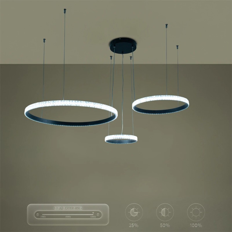 kelvo® DIAMOND KLV-101-0243 Κρεμαστό Φωτιστικό Οροφής LED 100W 10000lm 180° AC 220-240V IP20 Ρυθμιζόμενο Λευκό CCT με Χειριστήριο από 2700K έως 6000K Dimmable - Lumileds SMD Chip - Μαύρο Ματ - Μ110 x Π110 x Υ60cm - 3 Χρόνια Εγγύηση