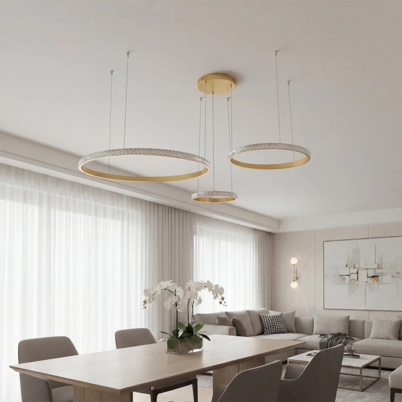 kelvo® DIAMOND KLV-101-0244 Κρεμαστό Φωτιστικό Οροφής LED 100W 10000lm 180° AC 220-240V IP20 Ρυθμιζόμενο Λευκό CCT με Χειριστήριο από 2700K έως 6000K Dimmable - Lumileds SMD Chip - Χρυσό Πλατίνα - Μ110 x Π110 x Υ60cm - 3 Χρόνια Εγγύηση