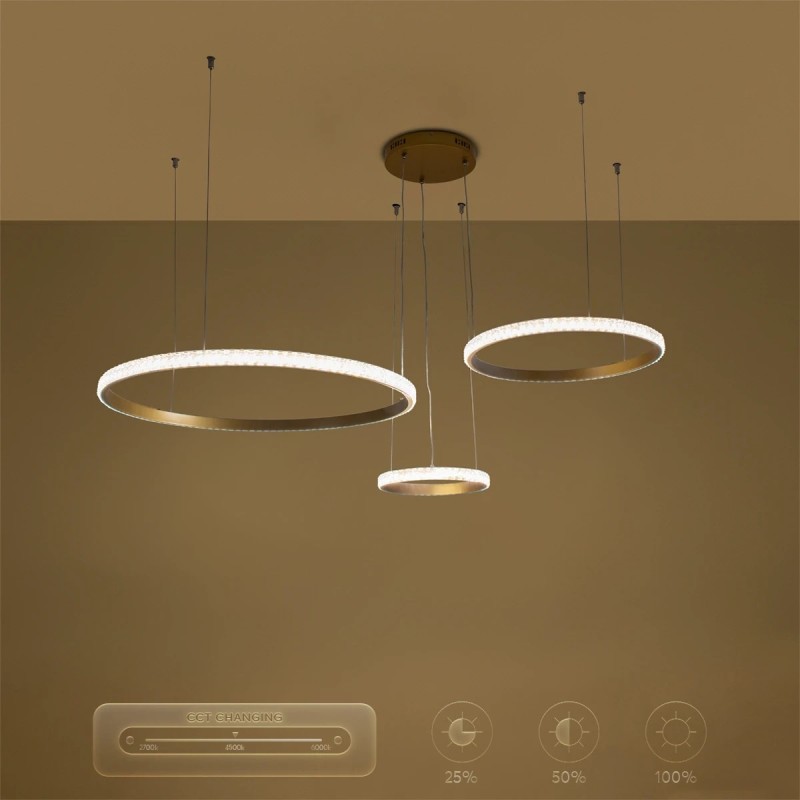 kelvo® DIAMOND KLV-101-0244 Κρεμαστό Φωτιστικό Οροφής LED 100W 10000lm 180° AC 220-240V IP20 Ρυθμιζόμενο Λευκό CCT με Χειριστήριο από 2700K έως 6000K Dimmable - Lumileds SMD Chip - Χρυσό Πλατίνα - Μ110 x Π110 x Υ60cm - 3 Χρόνια Εγγύηση