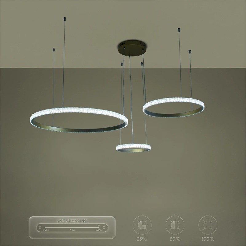 kelvo® DIAMOND KLV-101-0244 Κρεμαστό Φωτιστικό Οροφής LED 100W 10000lm 180° AC 220-240V IP20 Ρυθμιζόμενο Λευκό CCT με Χειριστήριο από 2700K έως 6000K Dimmable - Lumileds SMD Chip - Χρυσό Πλατίνα - Μ110 x Π110 x Υ60cm - 3 Χρόνια Εγγύηση