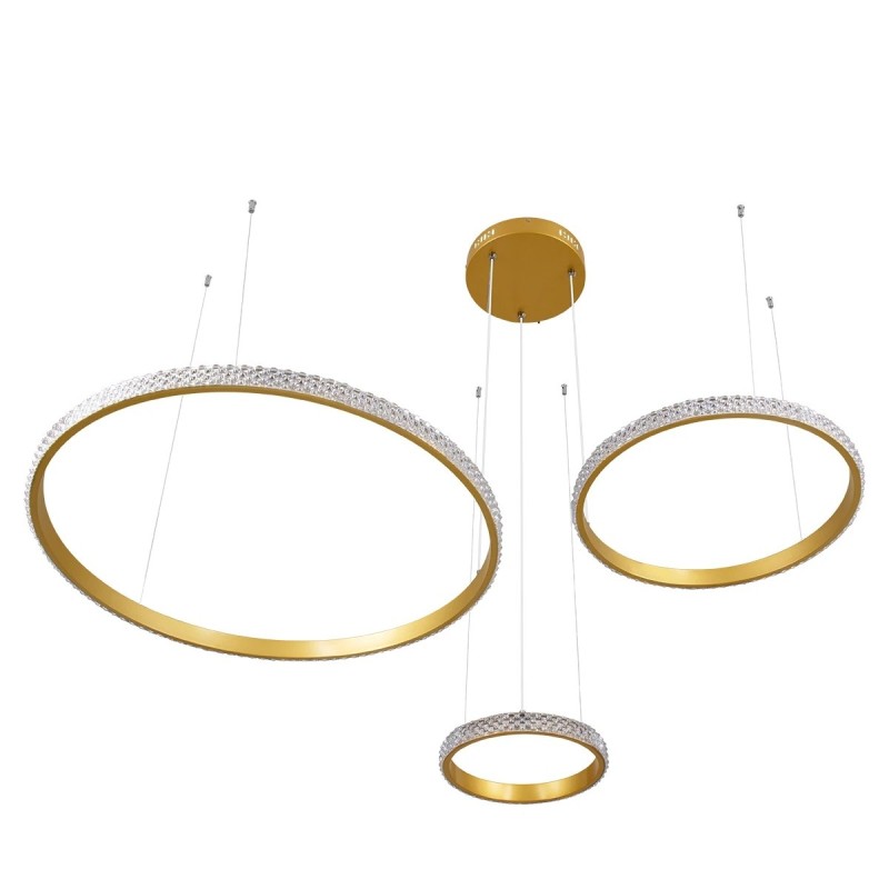 kelvo® DIAMOND KLV-101-0244 Κρεμαστό Φωτιστικό Οροφής LED 100W 10000lm 180° AC 220-240V IP20 Ρυθμιζόμενο Λευκό CCT με Χειριστήριο από 2700K έως 6000K Dimmable - Lumileds SMD Chip - Χρυσό Πλατίνα - Μ110 x Π110 x Υ60cm - 3 Χρόνια Εγγύηση