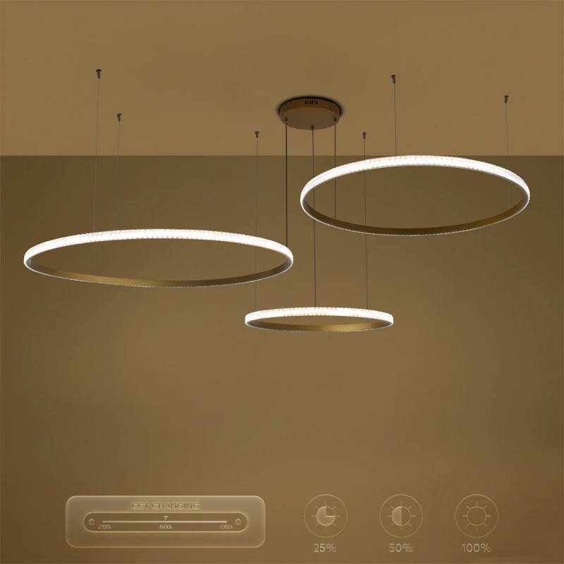 kelvo® DIAMOND KLV-101-0246 Κρεμαστό Φωτιστικό Οροφής LED 150W 15000lm 180° AC 220-240V IP20 Ρυθμιζόμενο Λευκό CCT με Χειριστήριο από 2700K έως 6000K Dimmable - Lumileds SMD Chip - Χρυσό Πλατίνα - Μ170 x Π170 x Υ60cm - 3 Χρόνια Εγγύηση