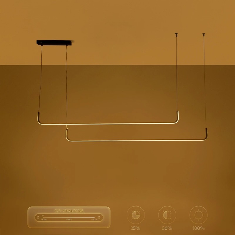 kelvo® LINARIA KLV-101-0258 Κρεμαστό Φωτιστικό Οροφής LED 72W 7200lm 180° AC 220-240V IP20 Ρυθμιζόμενο Λευκό CCT με Χειριστήριο από 2700K έως 6000K Dimmable - Lumileds SMD Chip - Μαύρο Ματ - Μ130 x Π4 x Υ25cm - 3 Χρόνια Εγγύηση