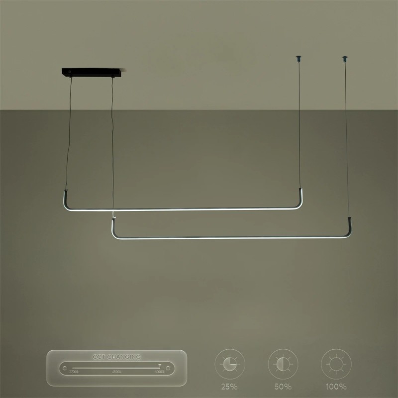 kelvo® LINARIA KLV-101-0258 Κρεμαστό Φωτιστικό Οροφής LED 72W 7200lm 180° AC 220-240V IP20 Ρυθμιζόμενο Λευκό CCT με Χειριστήριο από 2700K έως 6000K Dimmable - Lumileds SMD Chip - Μαύρο Ματ - Μ130 x Π4 x Υ25cm - 3 Χρόνια Εγγύηση