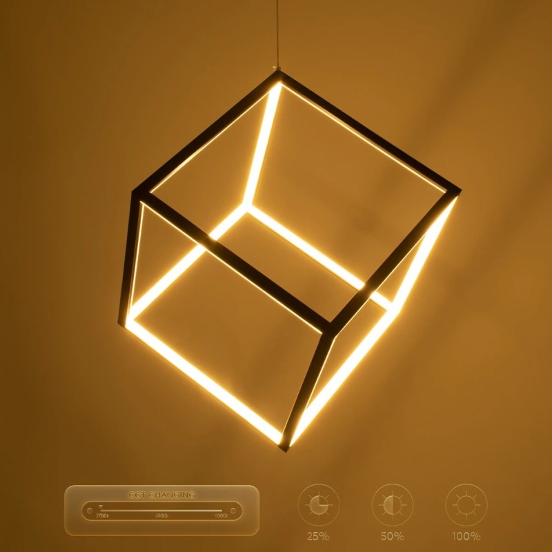 kelvo® KIBOO KLV-101-0261 Κρεμαστό Φωτιστικό Οροφής LED 36W 3600lm 360° AC 220-240V IP20 Ρυθμιζόμενο Λευκό CCT με Χειριστήριο από 2700K έως 6000K Dimmable - Lumileds SMD Chip - Μαύρο Ματ - Μ40 x Π40 x Υ40cm - 3 Χρόνια Εγγύηση