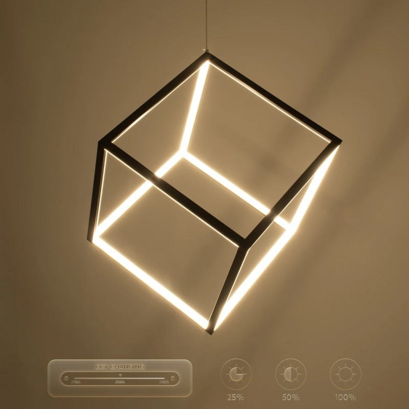 kelvo® KIBOO KLV-101-0261 Κρεμαστό Φωτιστικό Οροφής LED 36W 3600lm 360° AC 220-240V IP20 Ρυθμιζόμενο Λευκό CCT με Χειριστήριο από 2700K έως 6000K Dimmable - Lumileds SMD Chip - Μαύρο Ματ - Μ40 x Π40 x Υ40cm - 3 Χρόνια Εγγύηση