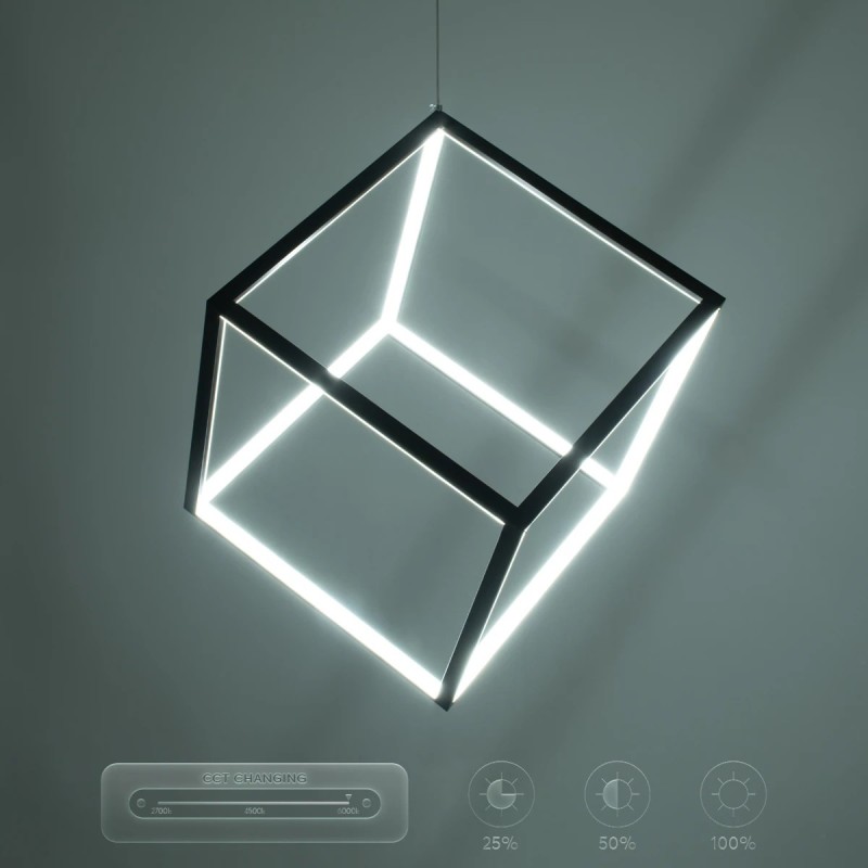 kelvo® KIBOO KLV-101-0261 Κρεμαστό Φωτιστικό Οροφής LED 36W 3600lm 360° AC 220-240V IP20 Ρυθμιζόμενο Λευκό CCT με Χειριστήριο από 2700K έως 6000K Dimmable - Lumileds SMD Chip - Μαύρο Ματ - Μ40 x Π40 x Υ40cm - 3 Χρόνια Εγγύηση