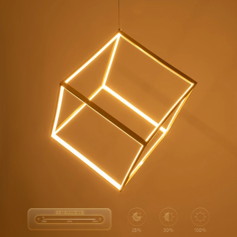 kelvo® KIBOO KLV-101-0262 Κρεμαστό Φωτιστικό Οροφής LED 36W 3600lm 360° AC 220-240V IP20 Ρυθμιζόμενο Λευκό CCT με Χειριστήριο από 2700K έως 6000K Dimmable - Lumileds SMD Chip - Χρυσό Πλατίνα - Μ40 x Π40 x Υ40cm - 3 Χρόνια Εγγύηση