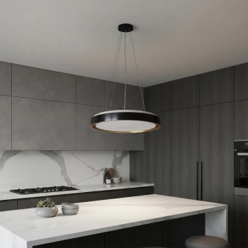 kelvo® BARCHETTA KLV-101-0266 Κρεμαστό Φωτιστικό Οροφής LED 72W 7200lm 120° AC 220-240V IP20 Ρυθμιζόμενο Λευκό CCT με Χειριστήριο από 2700K έως 6000K Dimmable - Lumileds SMD Chip - Μαύρο & Σαμπανιζέ Χρυσό Ματ - Μ48 x Π48 x Υ8.2cm - 3 Χρόνια Εγγύηση