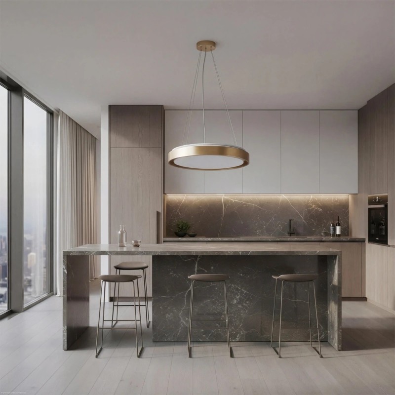 kelvo® BARCHETTA KLV-101-0268 Κρεμαστό Φωτιστικό Οροφής LED 72W 7200lm 120° AC 220-240V IP20 Ρυθμιζόμενο Λευκό CCT με Χειριστήριο από 2700K έως 6000K Dimmable - Lumileds SMD Chip - Σαμπανιζέ Χρυσό Ματ - Μ48 x Π48 x Υ8.2cm - 3 Χρόνια Εγγύηση