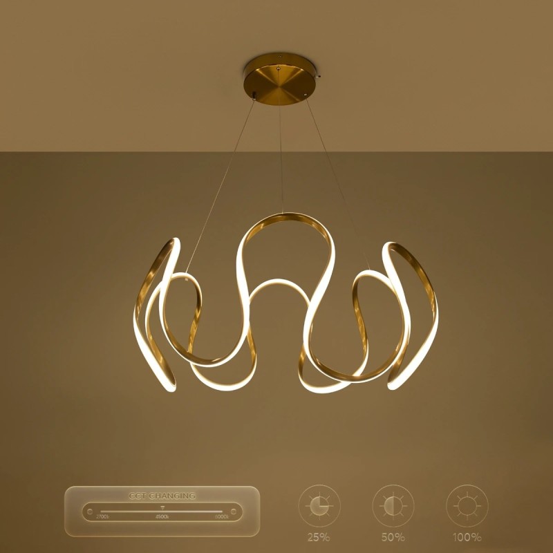 kelvo® TARANTULA KLV-101-0271 Κρεμαστό Φωτιστικό Οροφής LED 120W 12000lm 360° AC 220-240V IP20 Ρυθμιζόμενο Λευκό CCT με Χειριστήριο από 2700K έως 6000K Dimmable - Lumileds SMD Chip - Χρυσό Πλατίνα - Μ78 x Π78 x Υ31.5cm - 3 Χρόνια Εγγύηση