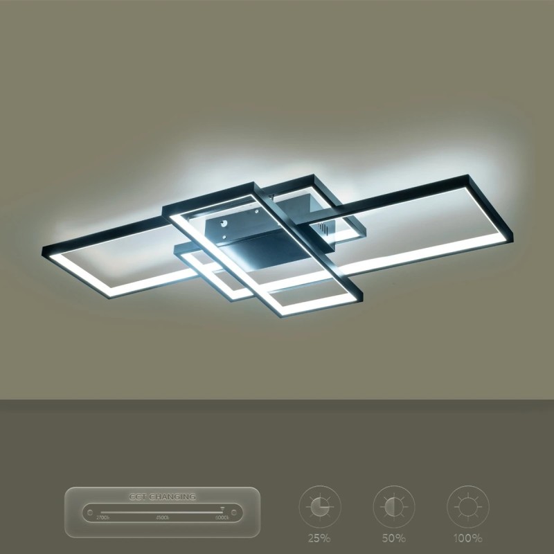 kelvo® QUADRA KLV-101-0293 Φωτιστικό Οροφής LED 100W 10000lm 120° AC 220-240V IP20 Ρυθμιζόμενο Λευκό CCT με Χειριστήριο από 2700K έως 6000K Dimmable - Lumileds SMD Chip - Μαύρο Ματ - Μ85 x Π45 x Υ9cm - 3 Χρόνια Εγγύηση