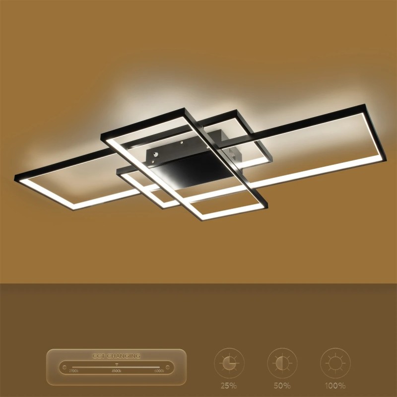 kelvo® QUADRA KLV-101-0296 Φωτιστικό Οροφής LED 120W 12000lm 120° AC 220-240V IP20 Ρυθμιζόμενο Λευκό CCT με Χειριστήριο από 2700K έως 6000K Dimmable - Lumileds SMD Chip - Μαύρο Ματ - Μ105 x Π60 x Υ9cm - 3 Χρόνια Εγγύηση