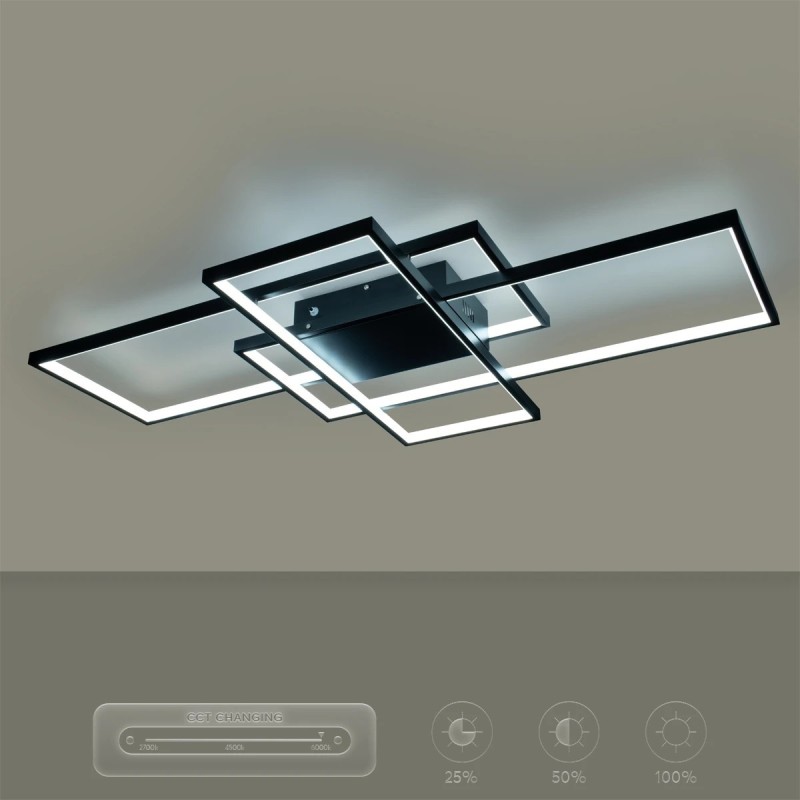 kelvo® QUADRA KLV-101-0296 Φωτιστικό Οροφής LED 120W 12000lm 120° AC 220-240V IP20 Ρυθμιζόμενο Λευκό CCT με Χειριστήριο από 2700K έως 6000K Dimmable - Lumileds SMD Chip - Μαύρο Ματ - Μ105 x Π60 x Υ9cm - 3 Χρόνια Εγγύηση