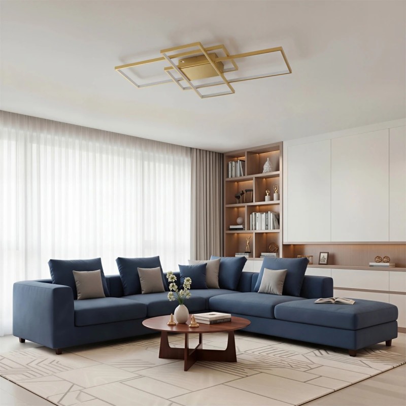 kelvo® QUADRA KLV-101-0298 Φωτιστικό Οροφής LED 120W 12000lm 120° AC 220-240V IP20 Ρυθμιζόμενο Λευκό CCT με Χειριστήριο από 2700K έως 6000K Dimmable - Lumileds SMD Chip - Σαμπανιζέ Χρυσό Ματ - Μ105 x Π60 x Υ9cm - 3 Χρόνια Εγγύηση