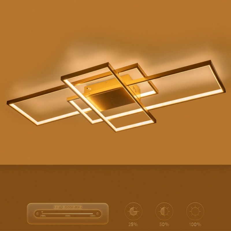 kelvo® QUADRA KLV-101-0298 Φωτιστικό Οροφής LED 120W 12000lm 120° AC 220-240V IP20 Ρυθμιζόμενο Λευκό CCT με Χειριστήριο από 2700K έως 6000K Dimmable - Lumileds SMD Chip - Σαμπανιζέ Χρυσό Ματ - Μ105 x Π60 x Υ9cm - 3 Χρόνια Εγγύηση