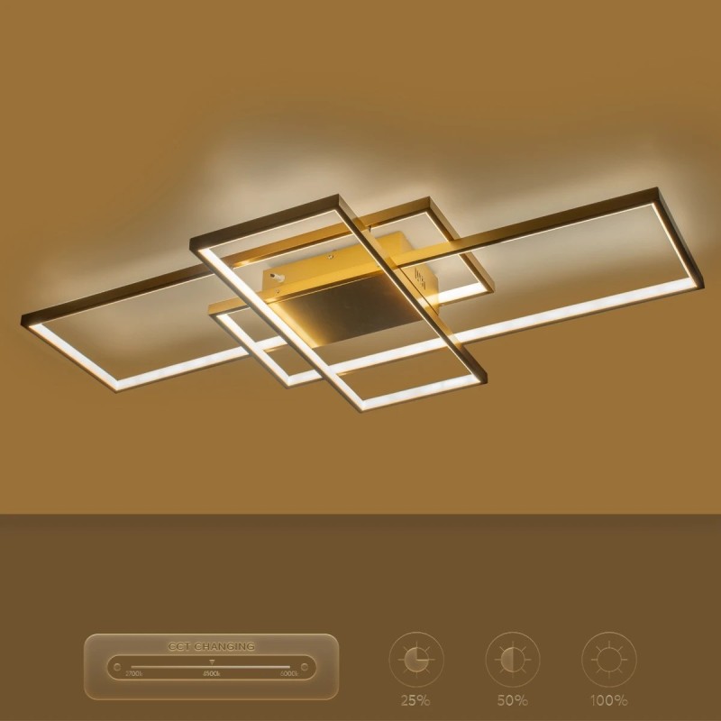 kelvo® QUADRA KLV-101-0298 Φωτιστικό Οροφής LED 120W 12000lm 120° AC 220-240V IP20 Ρυθμιζόμενο Λευκό CCT με Χειριστήριο από 2700K έως 6000K Dimmable - Lumileds SMD Chip - Σαμπανιζέ Χρυσό Ματ - Μ105 x Π60 x Υ9cm - 3 Χρόνια Εγγύηση