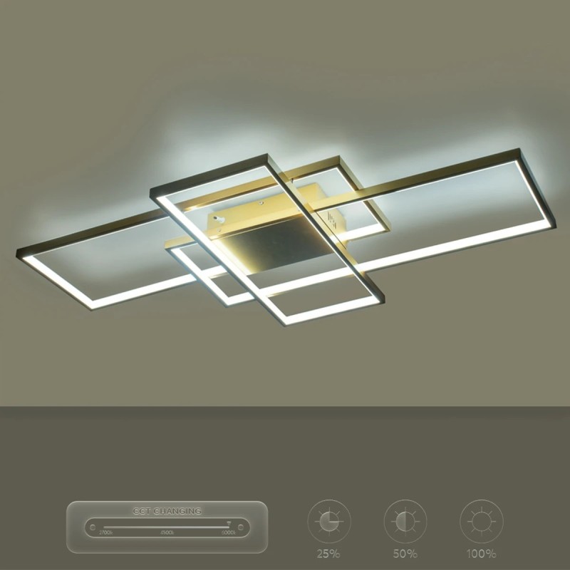 kelvo® QUADRA KLV-101-0298 Φωτιστικό Οροφής LED 120W 12000lm 120° AC 220-240V IP20 Ρυθμιζόμενο Λευκό CCT με Χειριστήριο από 2700K έως 6000K Dimmable - Lumileds SMD Chip - Σαμπανιζέ Χρυσό Ματ - Μ105 x Π60 x Υ9cm - 3 Χρόνια Εγγύηση