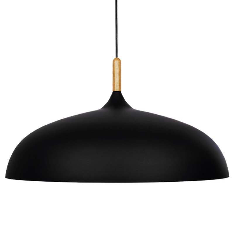 GloboStar® VALLETE 01259 Μοντέρνο Κρεμαστό Φωτιστικό Καμπάνα Μονόφωτο 1 x E27 IP20 Μαύρο Μέταλλο με Μπεζ Ξύλο - Μ60 x Π60 x Υ35cm