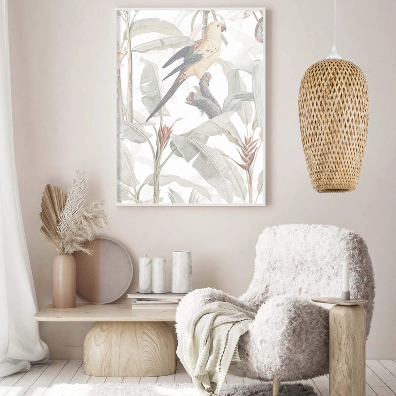 GloboStar® SAN TROPEZ 00764 Boho Κρεμαστό Φωτιστικό Ανάρτηση Μονόφωτο 1 x E27 IP20 Μπεζ Ξύλο - Μ19 x Π19 x Υ42cm