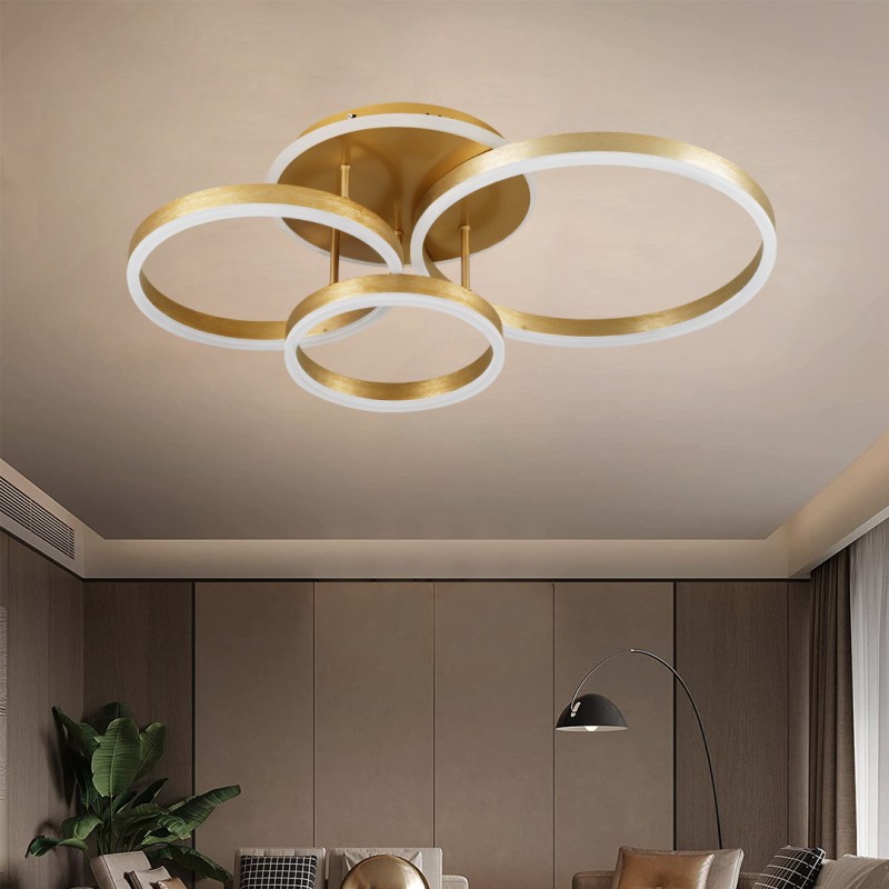 GLOBOSTAR® VENOM 61125 Μοντέρνο Φωτιστικό Οροφής LED 100W 12100lm 360° AC 220-240V IP20 Ρυθμιζόμενο Λευκό CCT με Χειριστήριο από 2700K έως 6000K Dimmable - Lumileds SMD Chip - Χρυσό Βούρτσας - Μ70 x Π40 x Υ16cm - 3 Χρόνια Εγγύηση