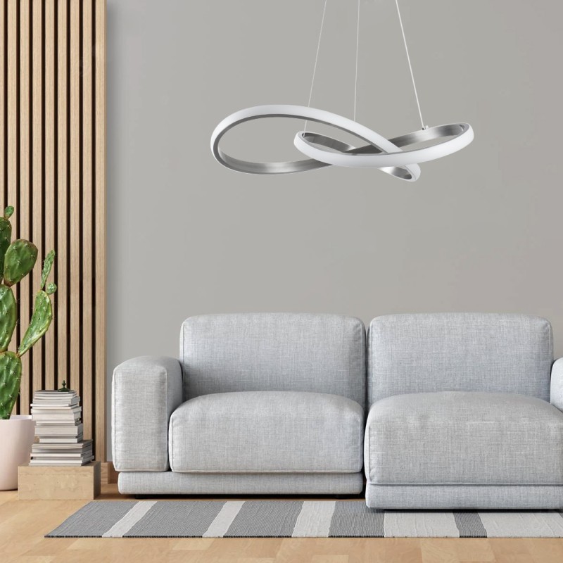 GLOBOSTAR® DEXTER 60948 Μοντέρνο Κρεμαστό Φωτιστικό Οροφής LED 72W 8064lm 300° AC 220-240V IP20 Ρυθμιζόμενο Λευκό CCT με Χειριστήριο από 2700K έως 6000K Dimmable - Lumileds SMD Chip - Νίκελ Βούρτσας - Μ56 x Π56 x Υ14cm - 3 Χρόνια Εγγύηση