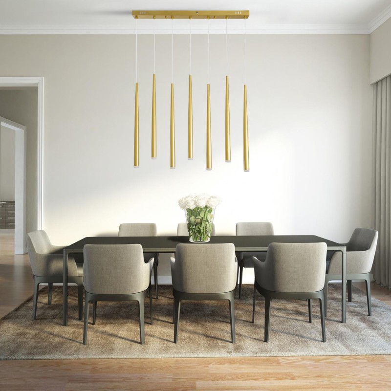 GloboStar® TEARS 61312 Κρεμαστό Φωτιστικό Οροφής Design LED CCT 21W 2310lm 180° AC 220-240V - Εναλλαγή Φωτισμού μέσω Τηλεχειριστηρίου All In One Ψυχρό 6000k+Φυσικό 4500k+Θερμό 2700k Dimmable Μ70 x Π3.2 x Υ60cm - Χρυσό Βούρτσας - 3 Years Warranty