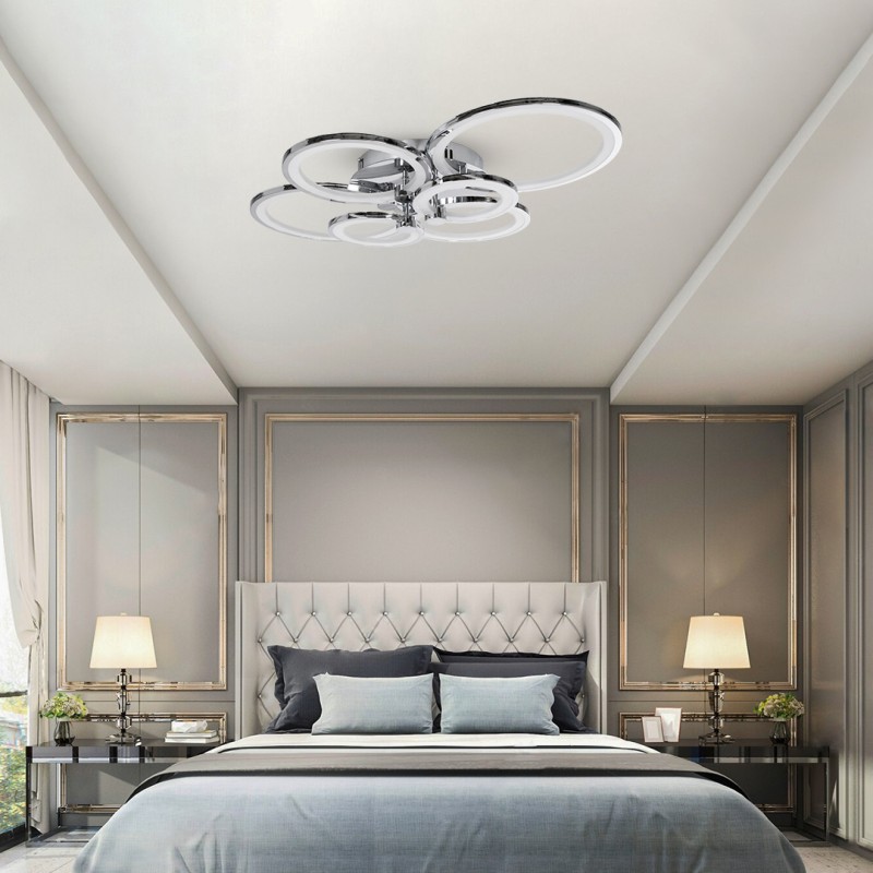 GloboStar® ROYAL-R 61324 Φωτιστικό Οροφής Design LED CCT 135W 16200lm 360° AC 220-240V - Εναλλαγή Φωτισμού μέσω Τηλεχειριστηρίου All In One Ψυχρό 6000k+Φυσικό 4500k+Θερμό 2700k Dimmable Μ80.5 x Π59 x Υ12cm - Νίκελ Χρώμιο - 3 Years Warranty