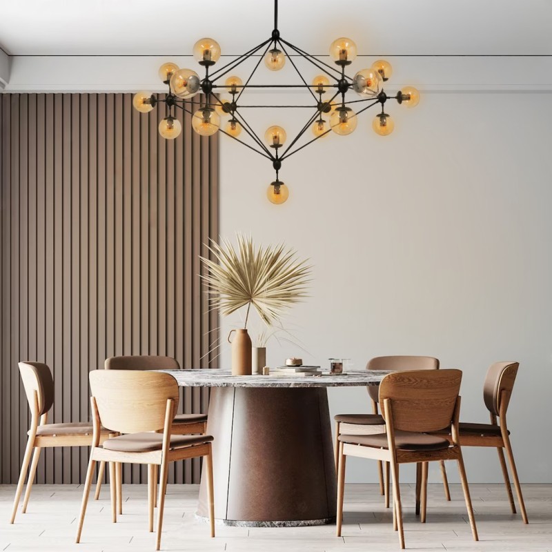 GLOBOSTAR® SENTINEL 01638 Μοντέρνο Φωτιστικό Οροφής με Ντουί 21 x E27 AC 220-240V IP20 - Μαύρο & Μελί - Μ170 x Π170 x Υ136cm