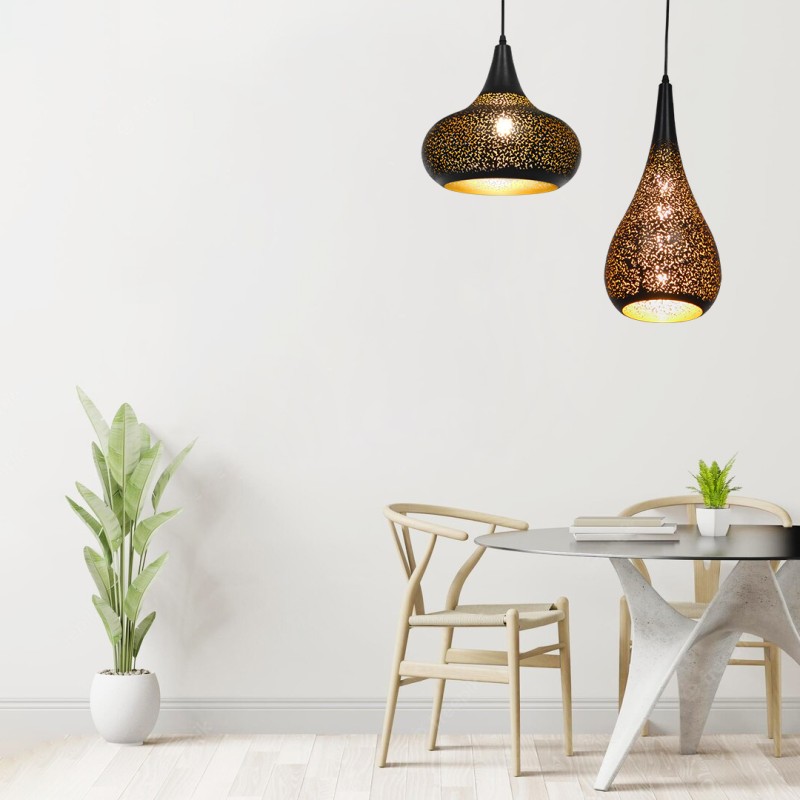 GLOBOSTAR® JANIS 01590 Μοντέρνο Κρεμαστό Φωτιστικό Οροφής με Ντουί 1 x E27 AC 220-240V IP20 - Μαύρο & Χρυσό - Μ30 x Π30 x Υ30cm