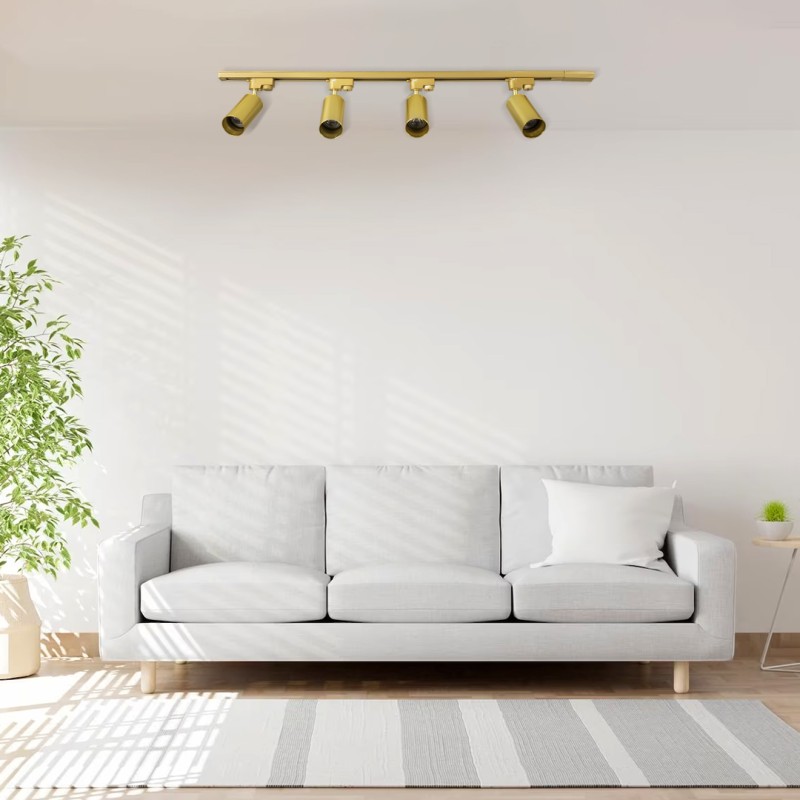 GloboStar® LEO 60360 Μοντέρνο Φωτιστικό Οροφής Ράγα Πολύφωτο 4 x GU10 IP20 Χρυσό Αλουμίνιο - Μ100 x Π6 x Υ20cm - 5 Χρόνια Εγγύηση