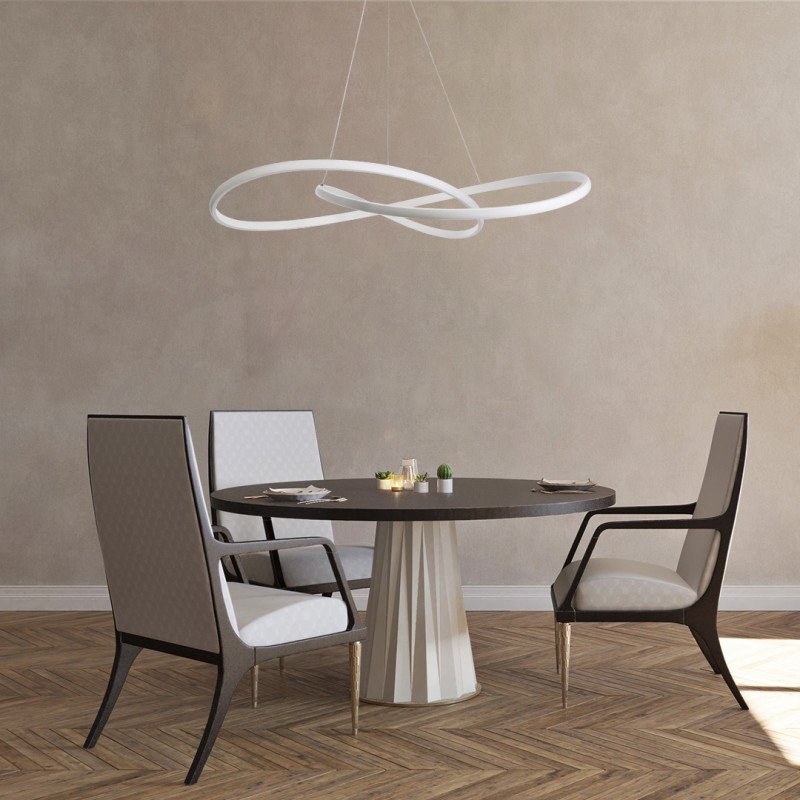 GloboStar® DEXTER 60918 Κρεμαστό Φωτιστικό Οροφής Design LED CCT 120W 13440lm 300° AC 220-240V - Εναλλαγή Φωτισμού μέσω Τηλεχειριστηρίου All In One Ψυχρό 6000k+Φυσικό 4500k+Θερμό 2700k Dimmable Φ103cm - Λευκό - 3 Years Warranty