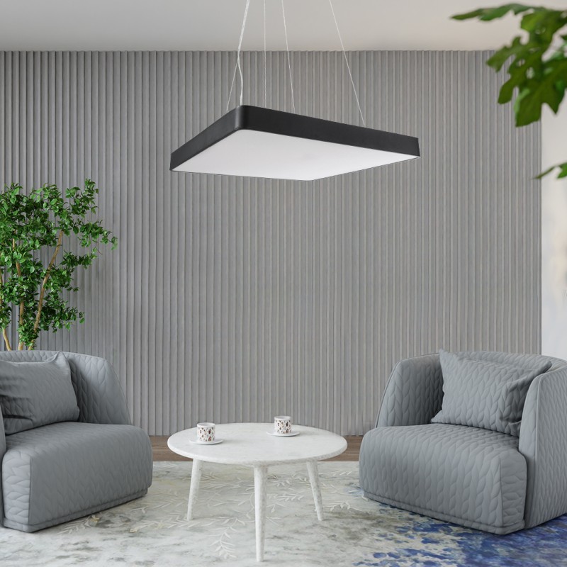 GloboStar® KAMALA 61210-P Κρεμαστή Πλαφονιέρα Οροφής LED CCT 100W 11020lm 120° AC 220-240V - Εναλλαγή Φωτισμού μέσω Τηλεχειριστηρίου All In One Ψυχρό 6000k+Φυσικό 4500k+Θερμό 2700k Dimmable Μ80 x Π80 x Υ8cm- Μαύρο - 3 Years Warranty