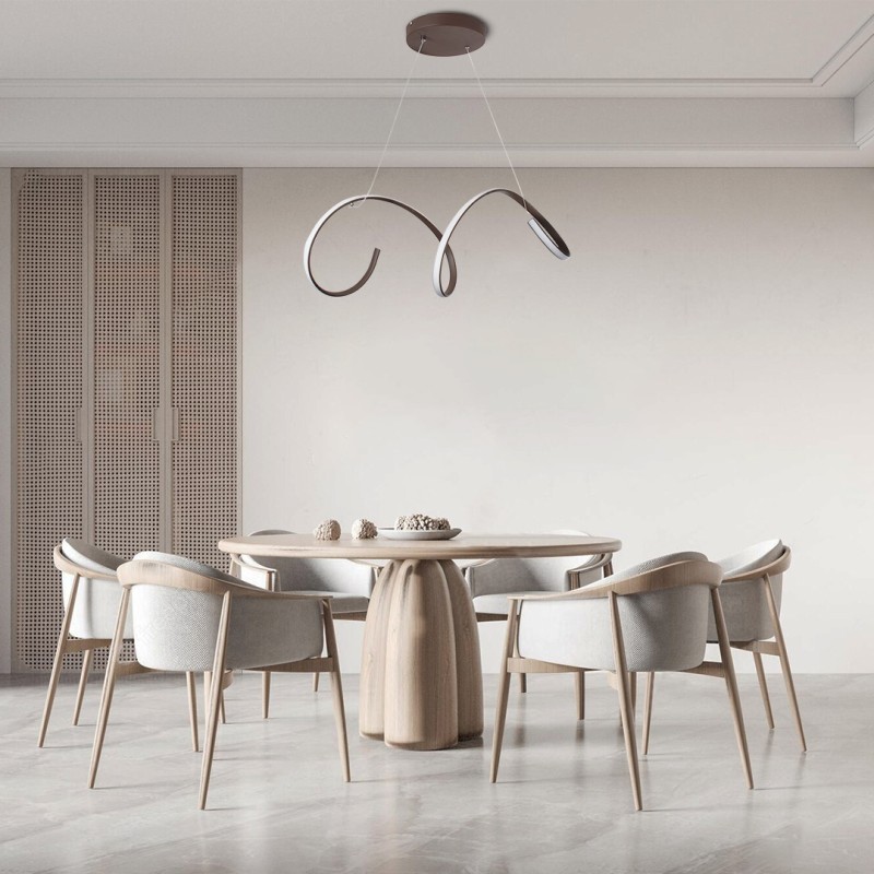 GloboStar® SPIRALE 61287 Κρεμαστό Φωτιστικό Οροφής Design LED CCT 75W 8400lm 300° AC 220-240V - Εναλλαγή Φωτισμού μέσω Τηλεχειριστηρίου All In One Ψυχρό 6000k+Φυσικό 4500k+Θερμό 2700k Dimmable Μ72 x Π25 x Υ30cm - Καφέ - 3 Years Warranty
