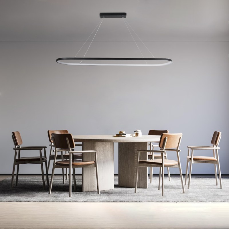 GLOBOSTAR® BOLIVAR 61271 Μοντέρνο Κρεμαστό Φωτιστικό Οροφής LED 54W 6210lm 360° AC 220-240V IP20 Ρυθμιζόμενο Λευκό CCT με Χειριστήριο από 2700K έως 6000K Dimmable - Lumileds SMD Chip - Μαύρο Ματ - Μ120 x Π30 x Υ2cm - 3 Χρόνια Εγγύηση