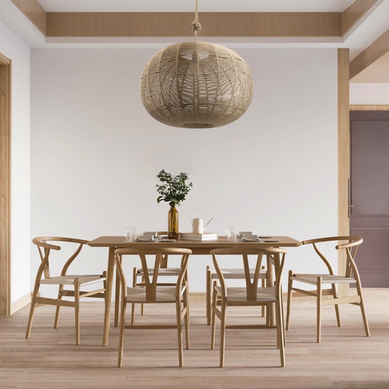 GloboStar® MANDALA 00732 Boho Κρεμαστό Φωτιστικό Πλέγμα Μονόφωτο 1 x E27 IP20 Μπεζ Σχοινί - Μ80 x Π80 x Υ60cm