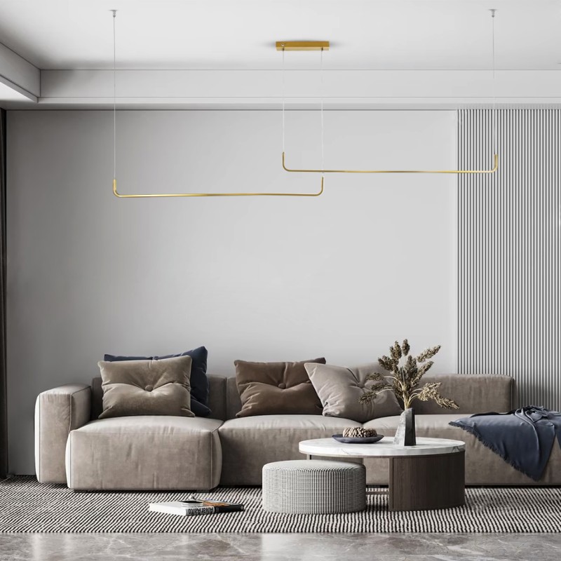 GLOBOSTAR® LINARIA DUO 60926 Μοντέρνο Κρεμαστό Φωτιστικό Οροφής LED 72W 8300lm 200° AC 220-240V IP20 Ρυθμιζόμενο Λευκό CCT με Χειριστήριο από 2700K έως 6000K Dimmable - Lumileds SMD Chip - Χρυσό Βούρτσας - Μ220 x Π4 x Υ25cm - 3 Χρόνια Εγγύηση