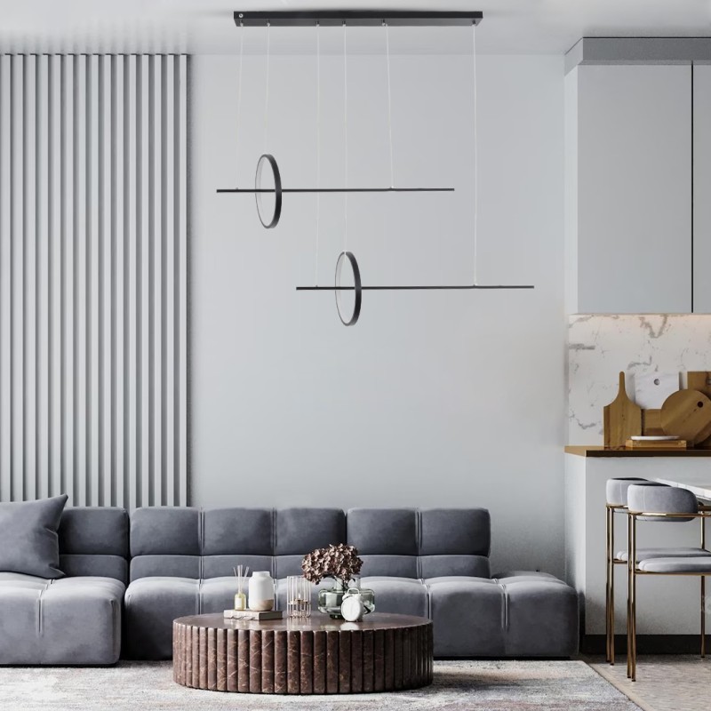 GLOBOSTAR® LINEARE 61290 Μοντέρνο Κρεμαστό Φωτιστικό Οροφής LED 67W 7504lm 300° AC 220-240V IP20 Ρυθμιζόμενο Λευκό CCT με Χειριστήριο από 2700K έως 6000K Dimmable - Lumileds SMD Chip - Μαύρο Ματ - Μ130 x Π25 x Υ60cm - 3 Χρόνια Εγγύηση